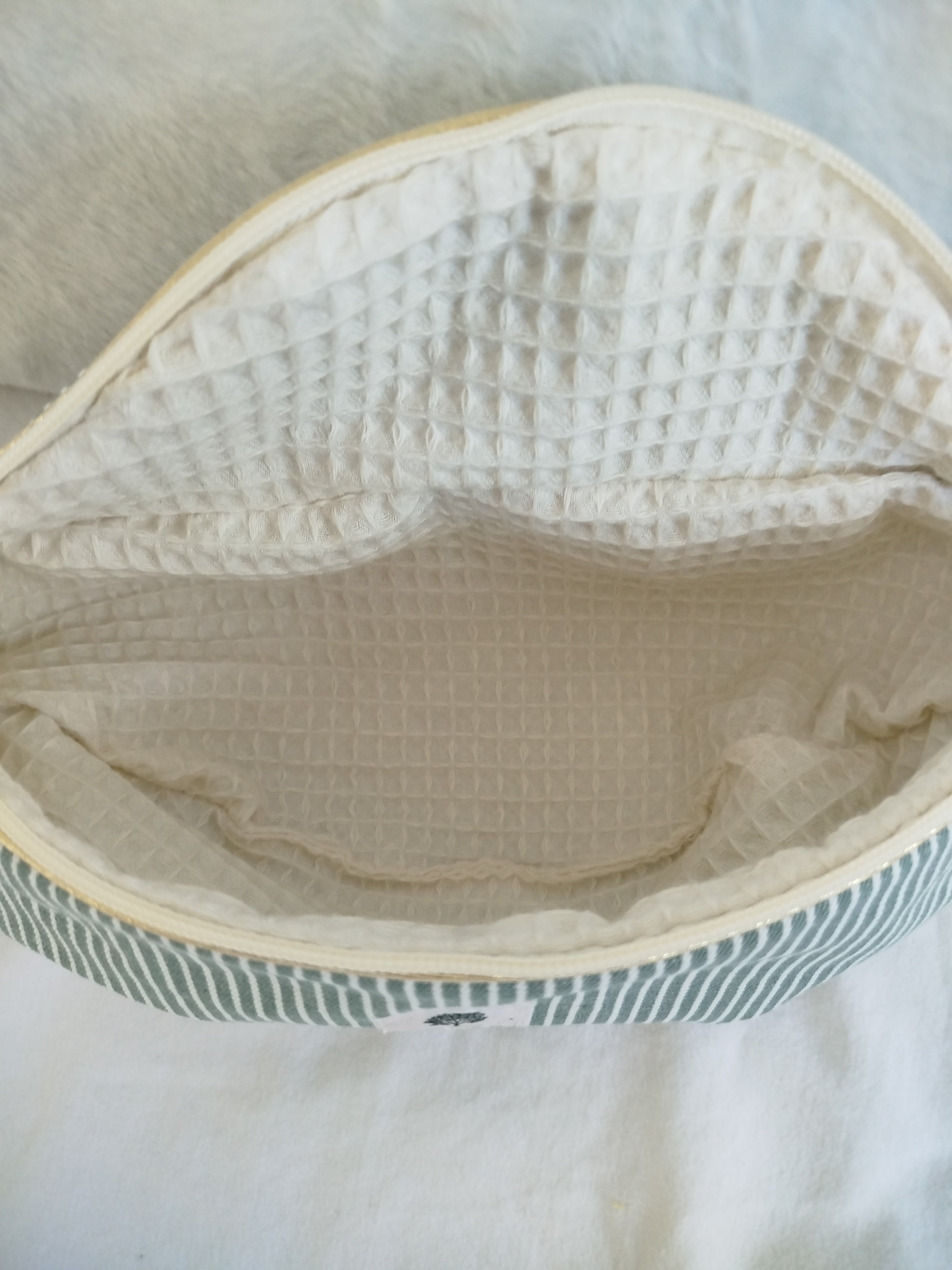 Sac banane artisanal cousu main tissu rayure vert sauge
