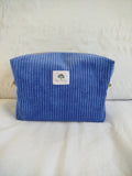 Trousse de toilette artisanal cousu main tissu velours bleu